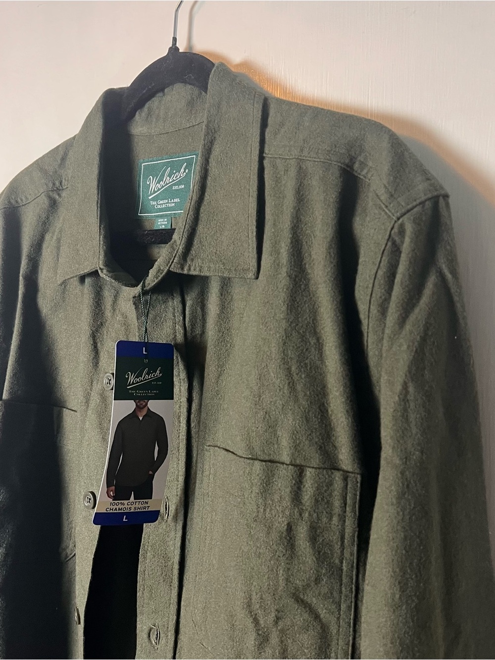 Woolrich Men's NWT Green Label Chamois Shirt Jacket Olive Cotton Workwear Sz. L - Picture 4 of 9